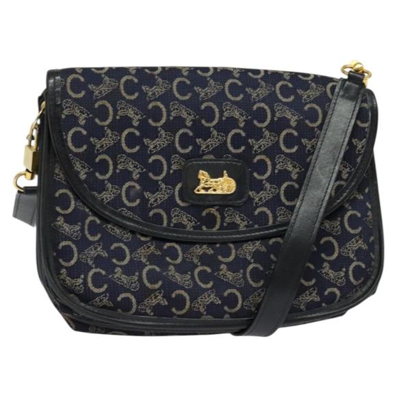 CELINE C Sulky Shoulder Bag Canvas Navy Gold Auth 134821 - Picture 1 of 16
